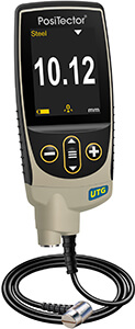 PosiTector UTG material-thickness gauge with a cabled probe.