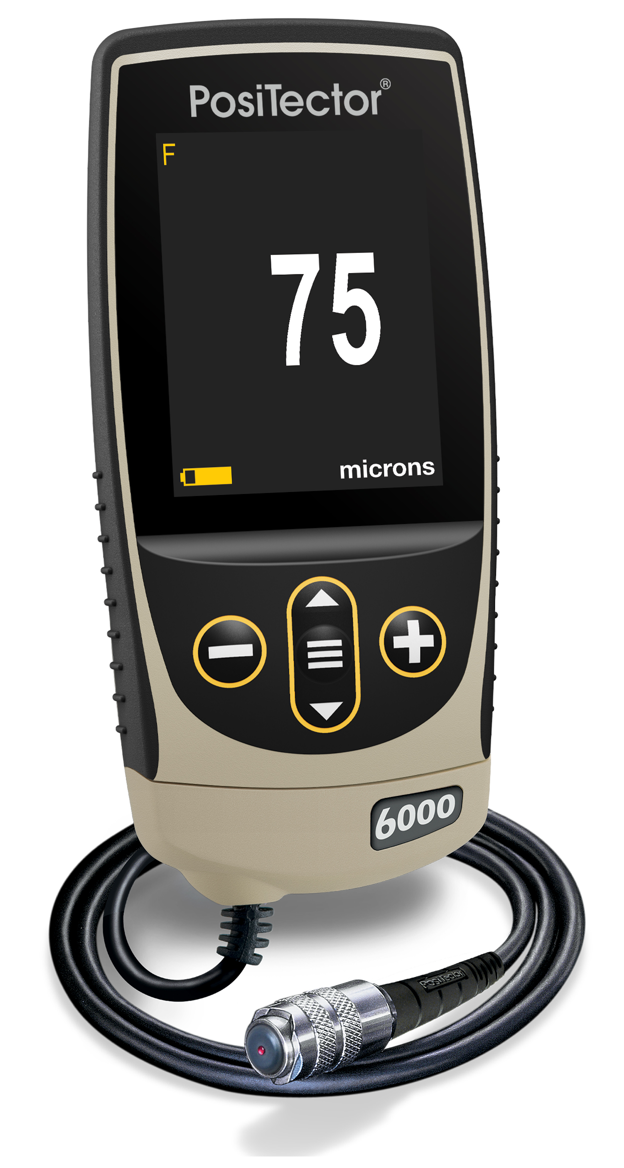 DeFelsko PosiTector 6000 with a separate cabled FS probe and an F-mode display.